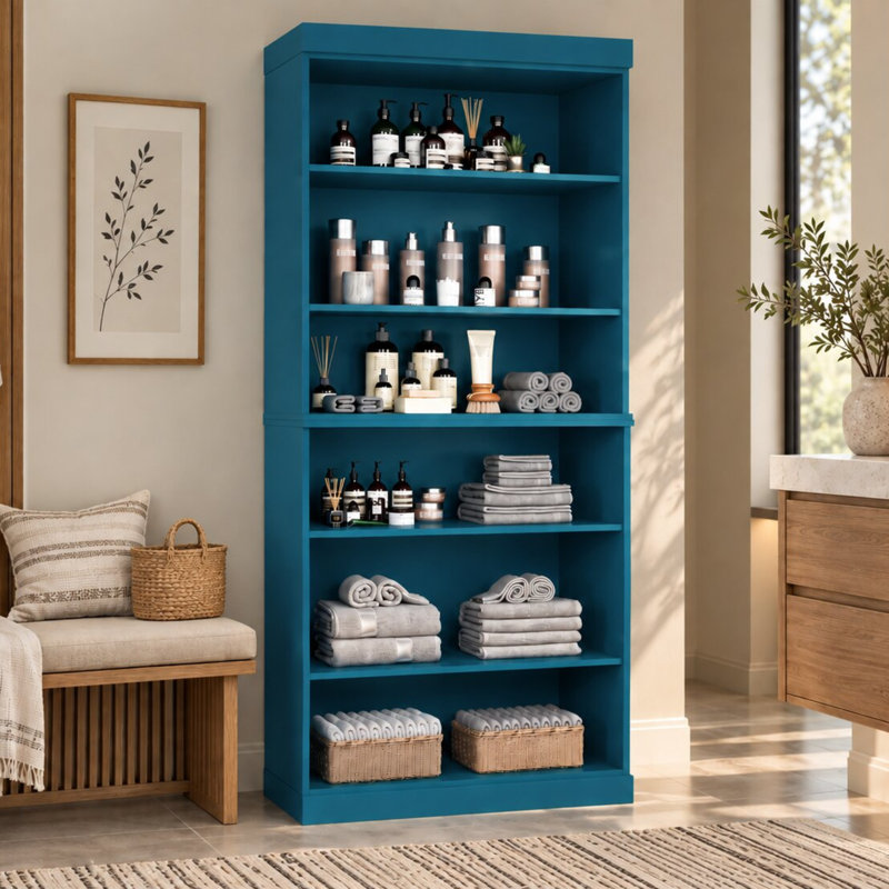 Armoire de rangement 100% en bois massif Palace Imports, tablettes réglables, hauteur 71,5 po, Bleu sarcelle