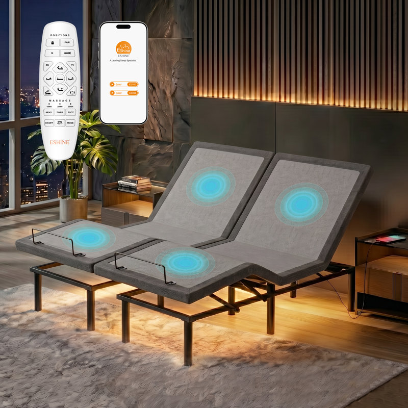 Structure de lit escamotable réglable très grand avec massage, Zero Gravity, USB, éclairage sous le lit, contrôle d'application, série E3100