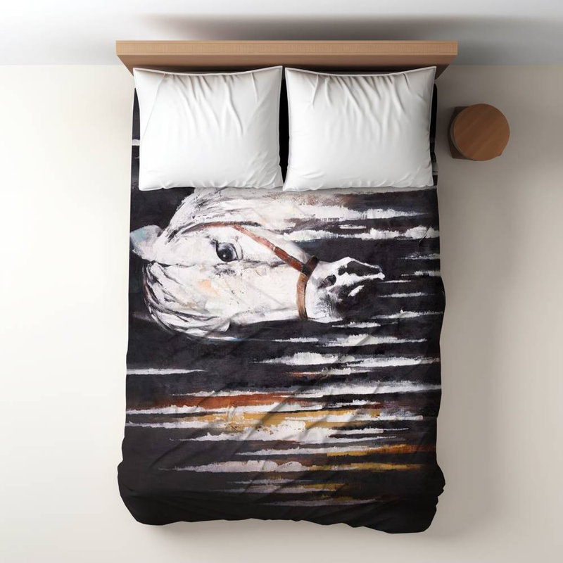 Polyester Sateen Duvet Cover, Twin Duvet, White White Horse In The Dark