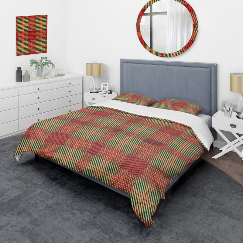 Tartan à carreaux rouge et vert - Ensemble de housse de couette abstrait - Microfibre de polyester