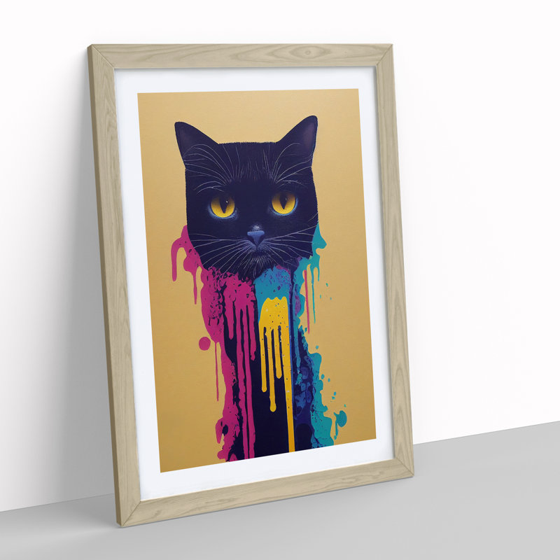 Cat Drips No.3 - Framed Print, 46cm H x 34cm W x 2cm D, Oak