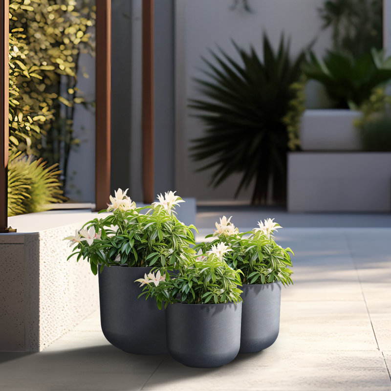 Ensemble de pots à fleurs en ciment 3 pièces Jacolies, Noir