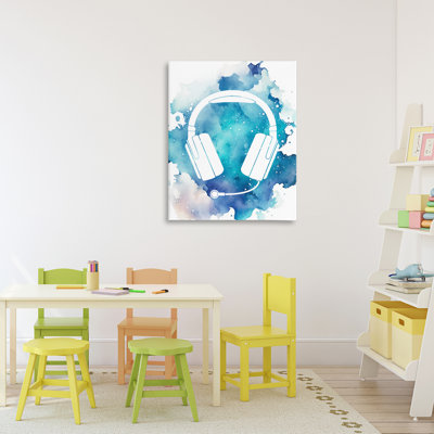 Blue Headphone Splatter Canvas, design by Marcus Prime