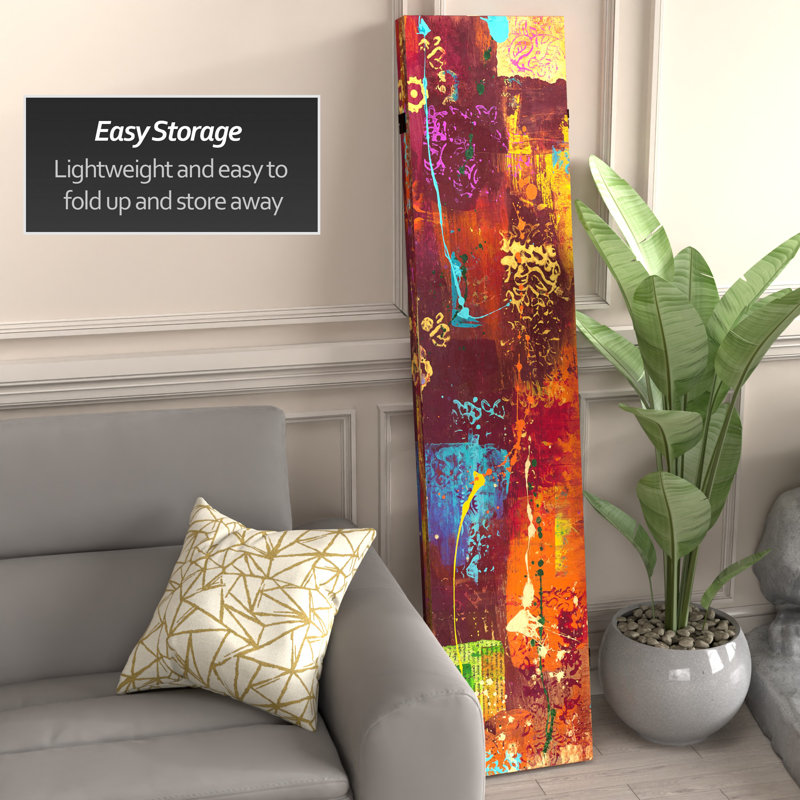 71" x 47.25" India Canvas 3 Panel Room Divider, 6 ft. High