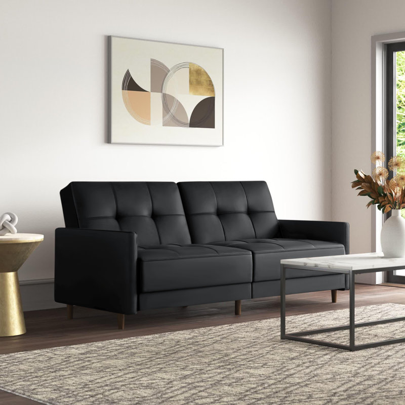 Benitez Twin 76'' Faux Leather Convertible Sofa, Black