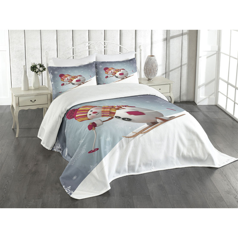 White Queen Snowman Skiing Polyester Bedspread Set