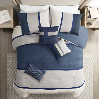 7 pièces en faux suède bleu - Très grand édredon moderne