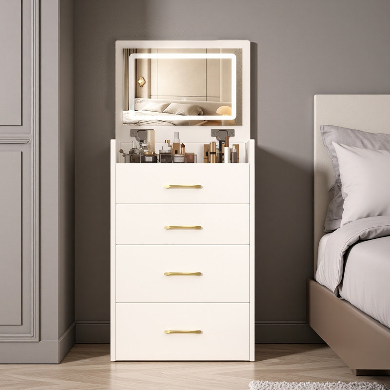 3-in-1 Compact Vanity Desk With Flip-up Mirror, Desktop & Storage – Makeup Vanity Set With Stool For Bedroom