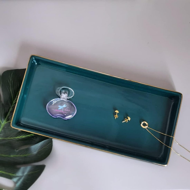 Ceramic Bathroom Tray, Decorative Vanity Tray For Countertop, Dresser, Perfume, Candle, Jewelry, And Cosmetics