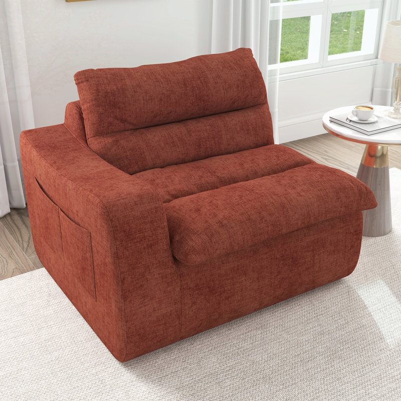 Chaise longue de plancher avec accoudoir gauche, Tissu orange