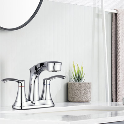 Stainless Steel Pull-out Spray Faucet - 3-hole  2 Handle  Cold And Hot Water Faucet
