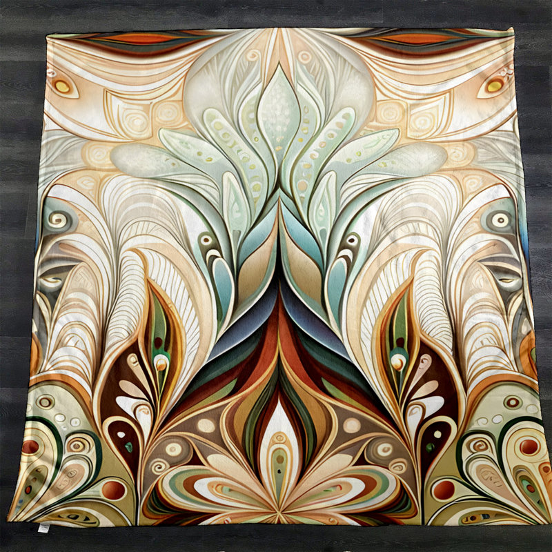 Throw Blanket, 68" W x 80" L, Abstract, Blue/Tan/Orange