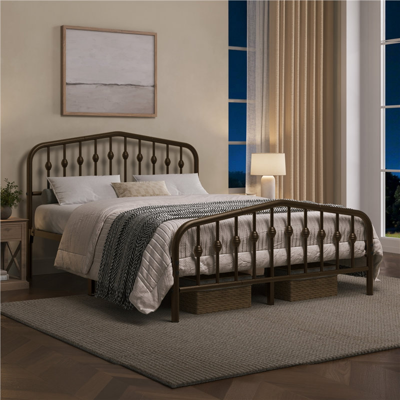 Metal Bed with Arched Headboard and Footboard, Kingsize (5'), Bronze