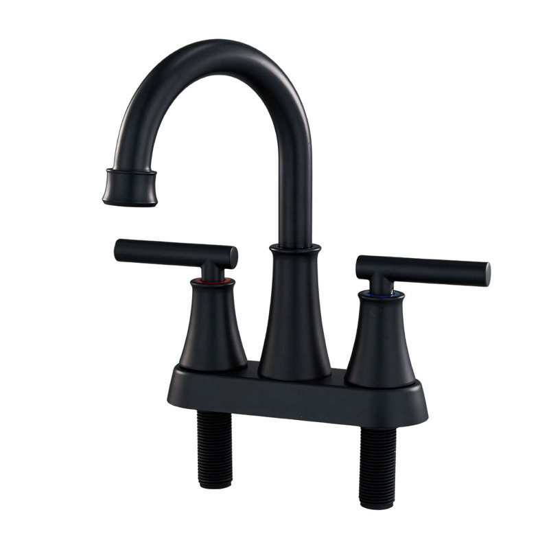 Double Handle Bathroom Sink Faucet with Drainer, Black