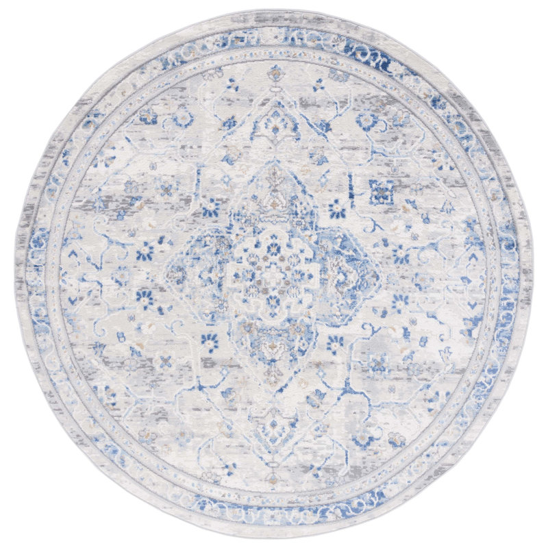 Tapis oriental gris / bleu Huckabee, Rond 6 pi 7 po