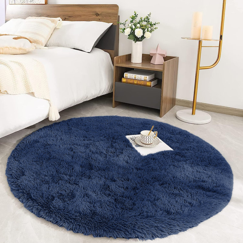 Tapis rond de couleur unie à poils longs de 4 pi x 4 pi pour salon