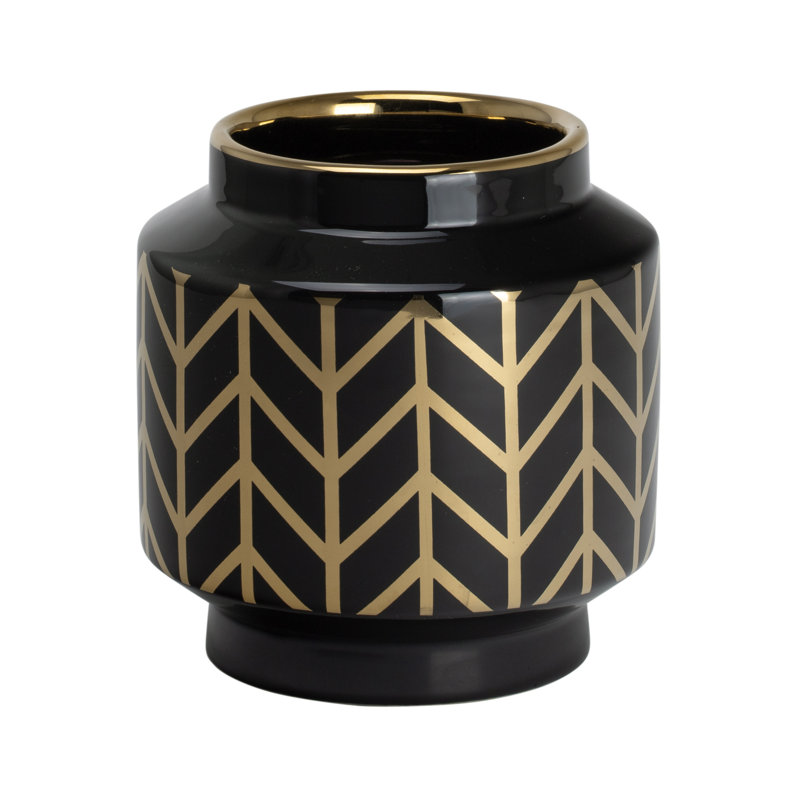 Handmade Ceramic / Porcelain Table Vase, 6.5" H x 6" W x 6" D, Black