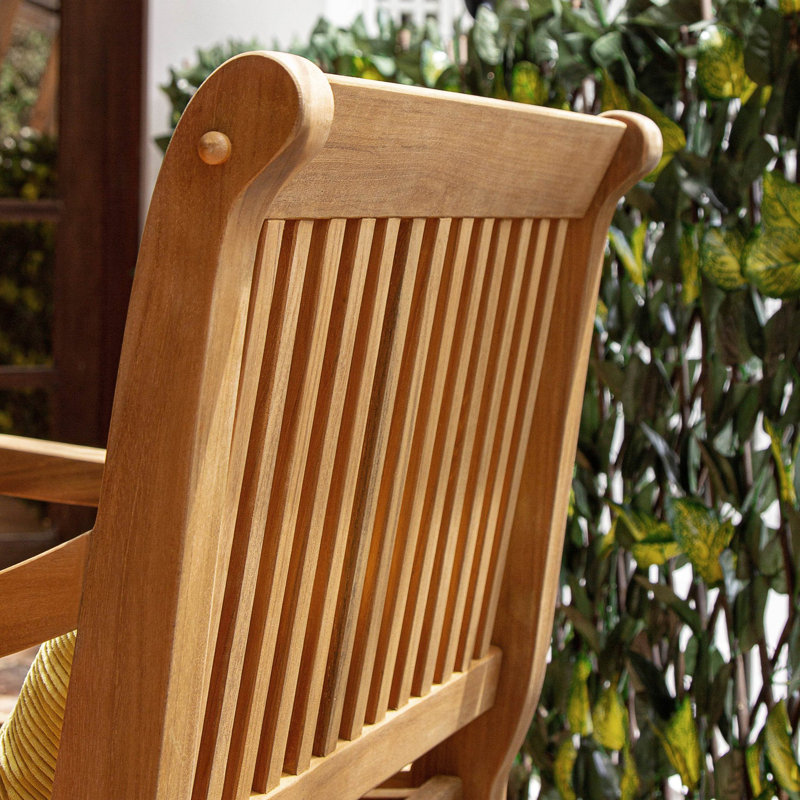 Fauteuil de salle à manger avec coussin en teck Summerton, Beige