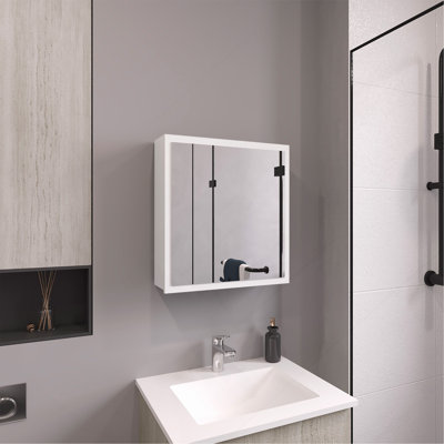 21.1" H x 19.7" W Mirror Medicine Cabinet, One door with Four interior Shelves for Bathroom, Kitchen White