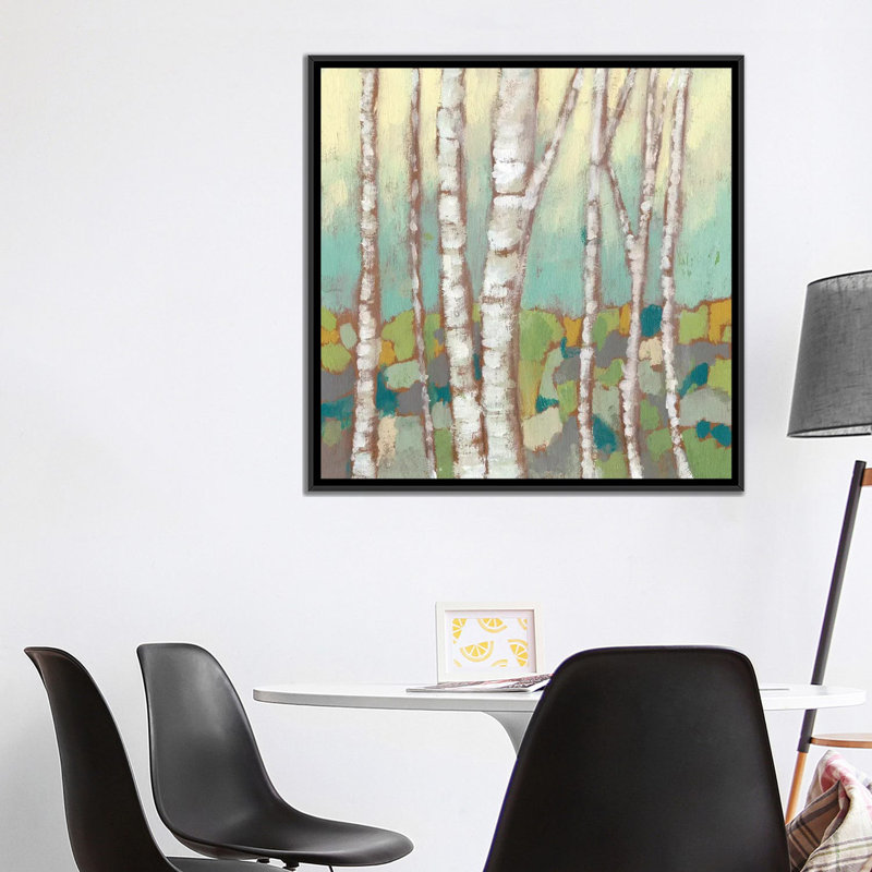 « kaléidoscope birches ii », impression sur toile, H 26 po x l 26 po x P 1,5 po, Toile avec cadre noir, Pas de tapis