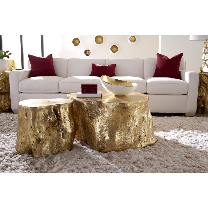 Gold Leaf Log Coffee Table with Storage