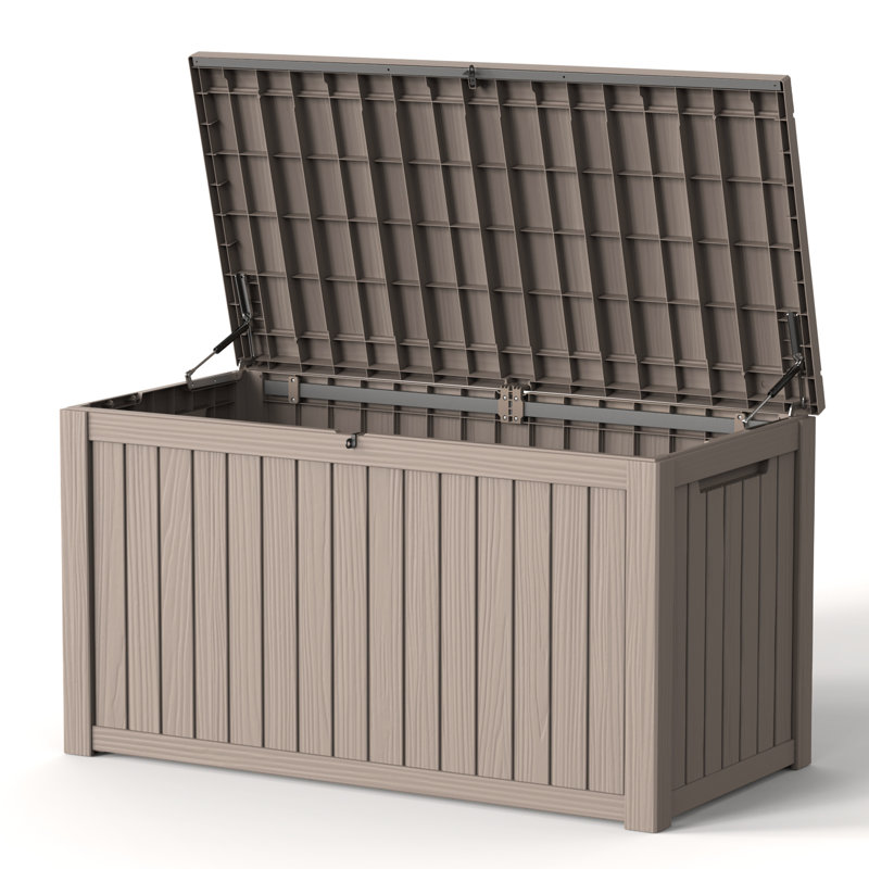 55.56"W 180 Gallon Water Resistant Resin Lockable Deck Box(Light Brown/Gray), Light Brown (Gray)