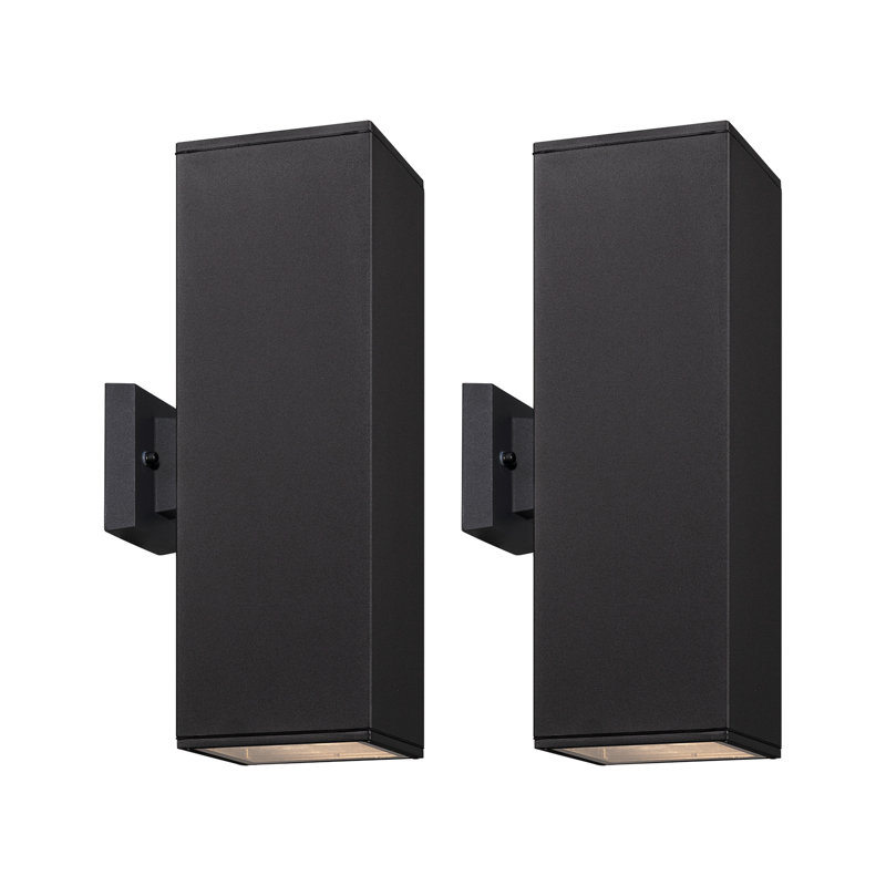 Applique murale d'extérieur à 2 lumières Alvisa avec aluminium, Noir, H 18 po x l 5,94 po x P 8,46 po