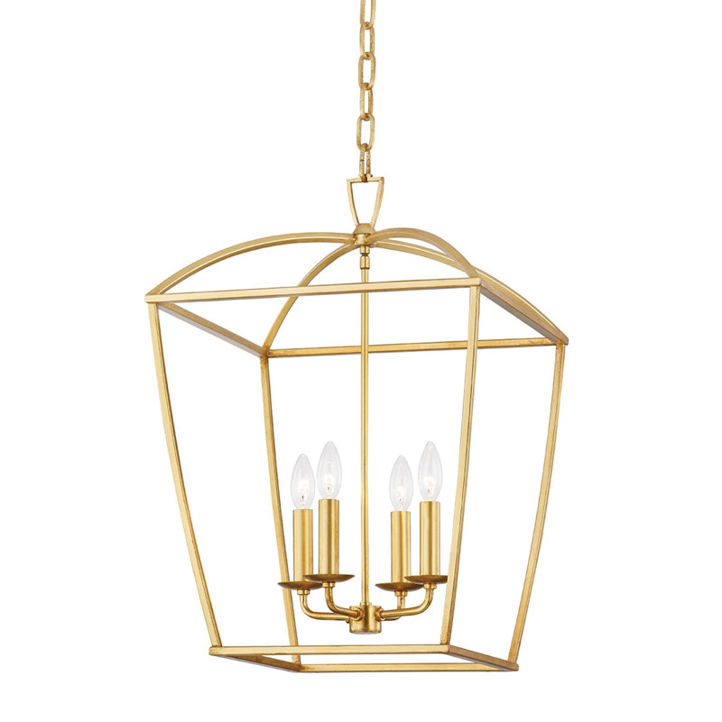 Lustre de style lanterne à 4 lumières Brodie, H 79 po x l 17 po x P 17 po, Feuille d’or