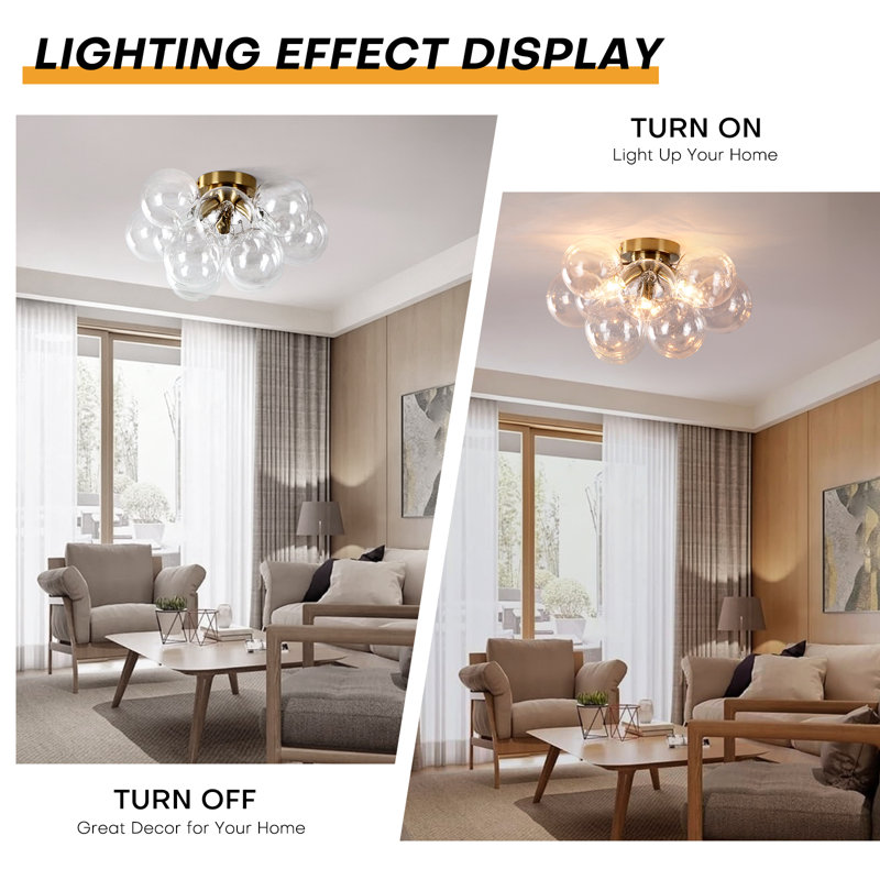 3-Light Modern Bubble Flush Mount Ceiling Light Fixture with Clear Glass Globes, Clear Glass Globe