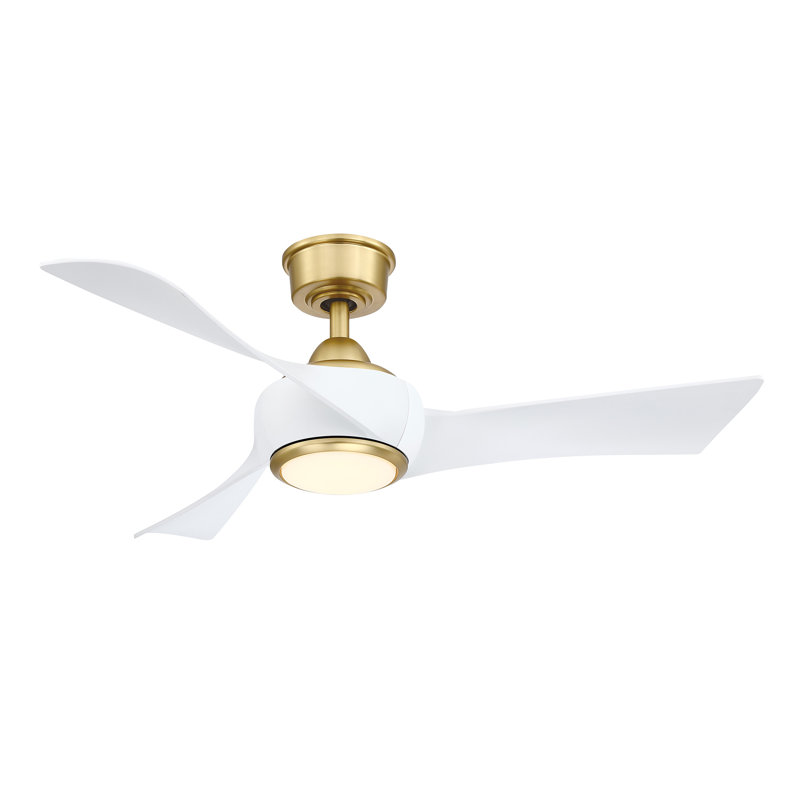 Wrap Custom 44 inch Indoor/Outdoor Celling Fan with LED CCT Select Light Kit - Brushed Satin Brass with and Matte White blades