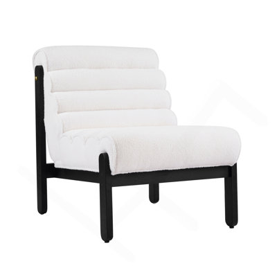 Fauteuil d'appoint Fluffy blanc avec structure en bois massif noir