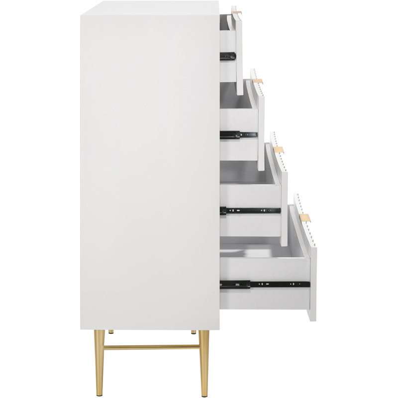 Commode 4 tiroirs Jayvonni, Blanc / or
