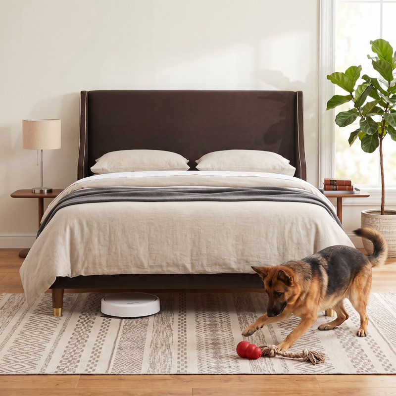 Melaya Wingback Upholstered Platform Bed Frame, Full, Brown