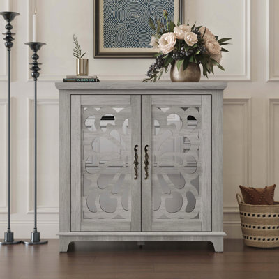 Gray Mirrored Accent Cabinet