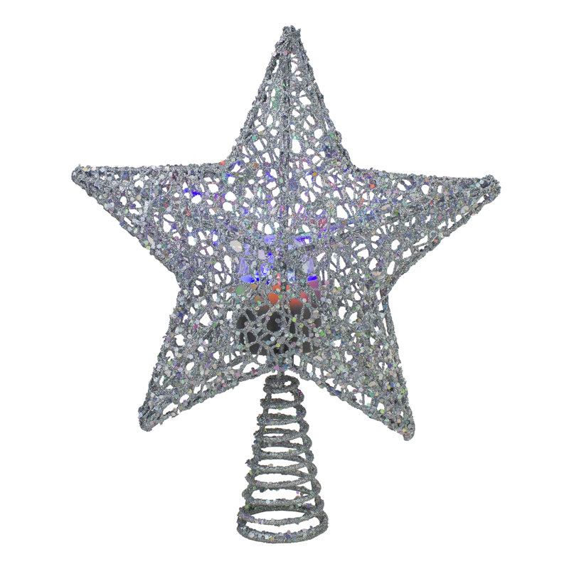 Décoration pour sommet de sapin de Noël étoile 13 po avec projecteur rotatif - lumières DEL multicolores, Argent