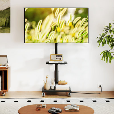 Universal Mobile Tv Stand With Power Outlets| 32" To 60" Rolling Tv Cart With Lockable Wheels