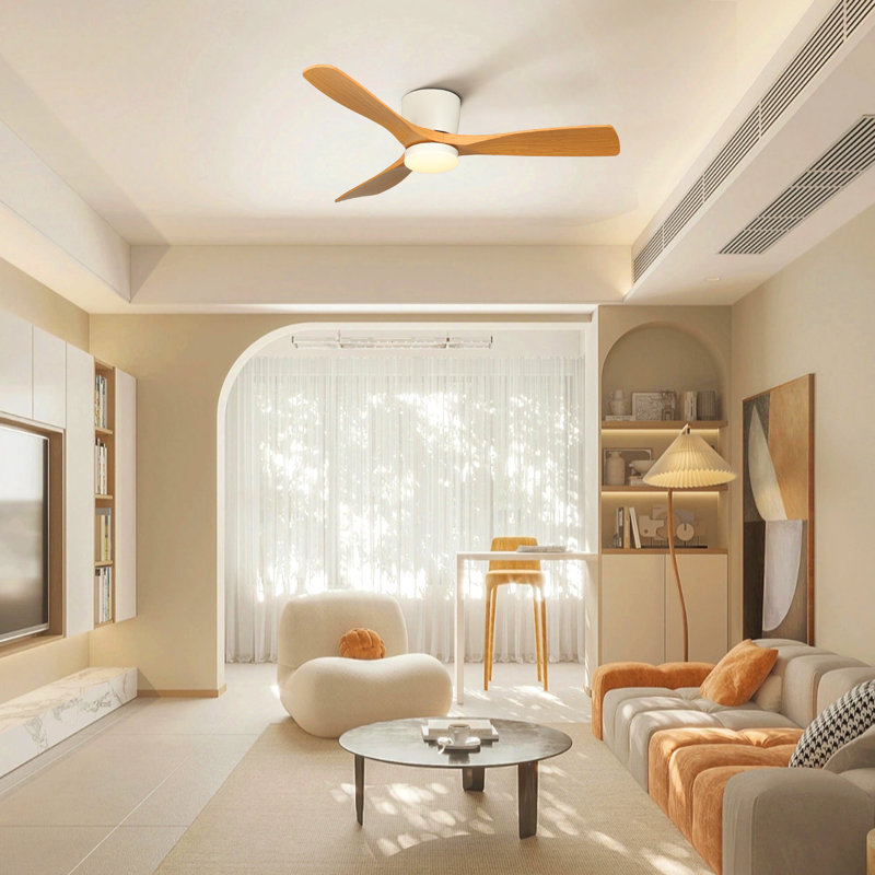 Karlena 48'' 3 - Blade Flush Mount Dimmable Ceiling Fan With Led Lights and Remote Control, 48"