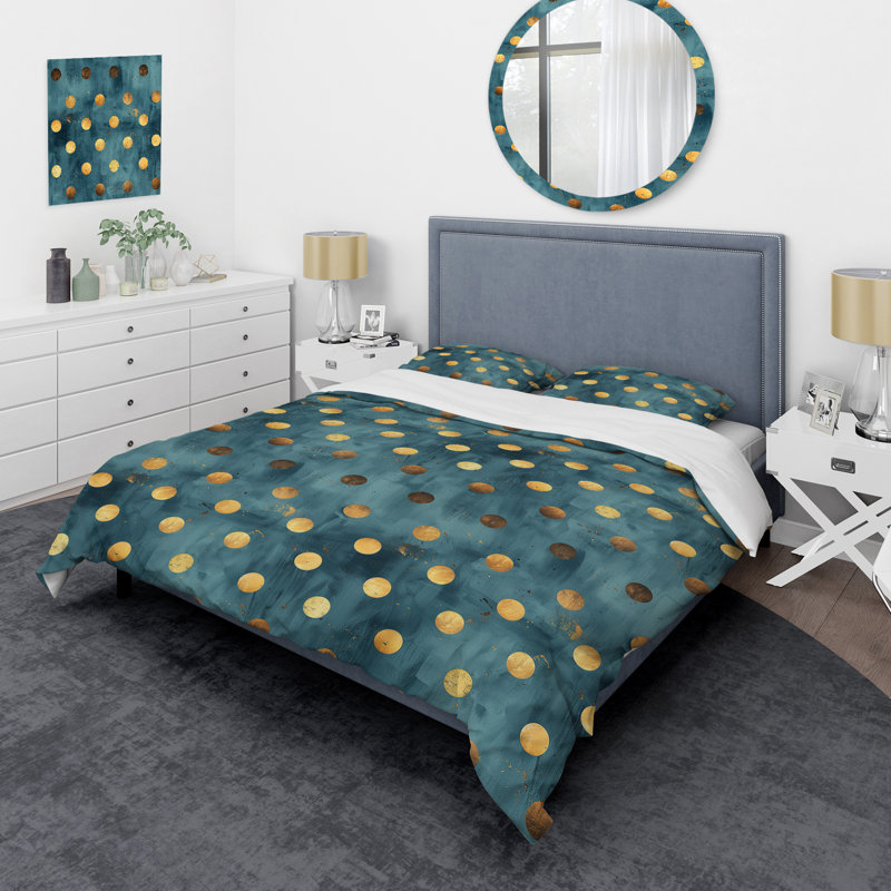 Ensemble de housse de couette Glam Polka Dots II - bleu doré, Housse de couette très grand + 2 taies décorativ