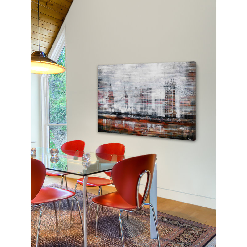 «Brooklyn Bridge View» par Parvez Taj, reproduction d'art graphique sur toile tendue, H 24 po x l 36 po x P 1,5 po