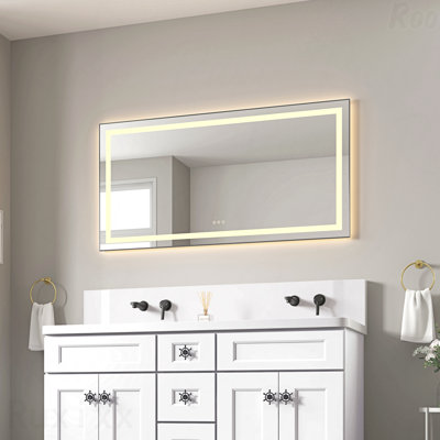 Miroir d'appoint pour salle de bain 55 "x 28" à DEL en aluminium - Miroir de salle de bain mural