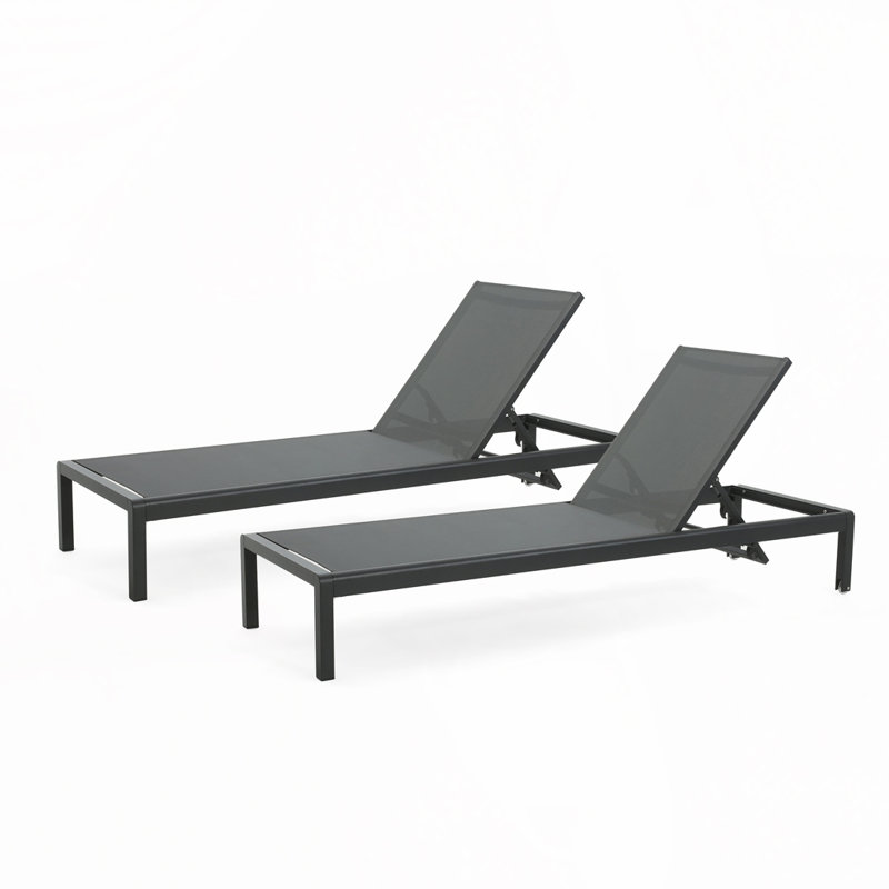 Chaises longues inclinables de 77,56 po Caggiano, Filet gris / structure noire