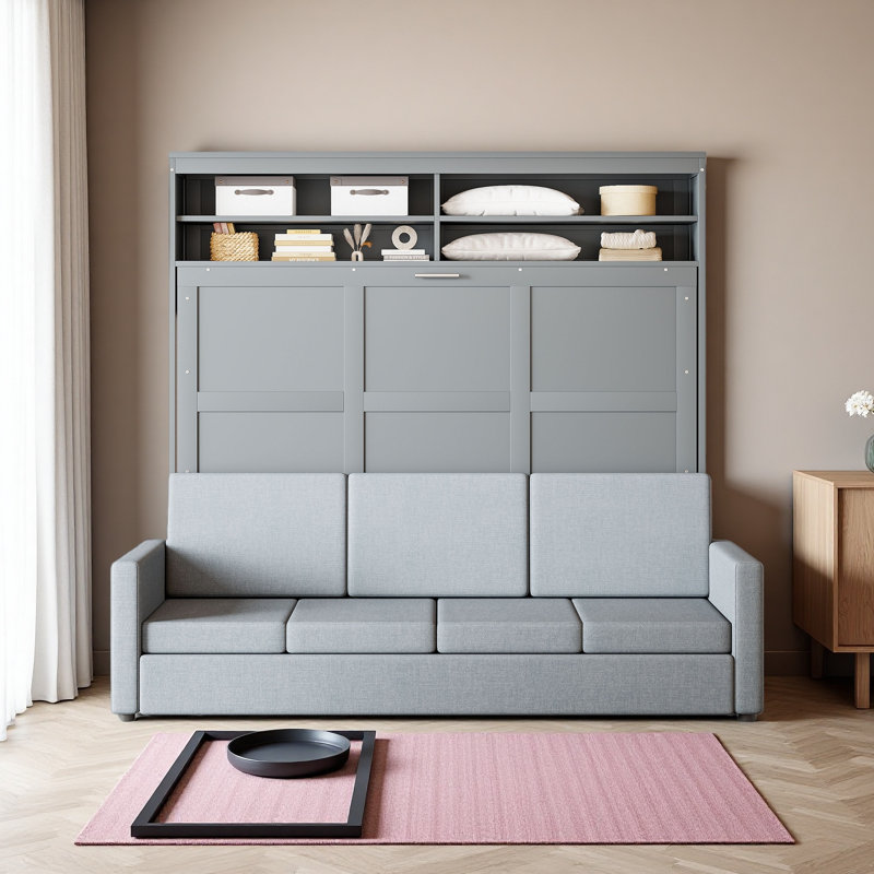 Grand lit escamotable mural avec canapé, Gris