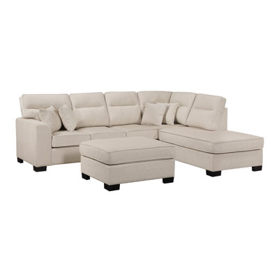 L‑Shape Sectional Sofa with Chaise & Ottoman, Modern Fabric Corner Couch with Reversible Chaise Lounge for Living Room