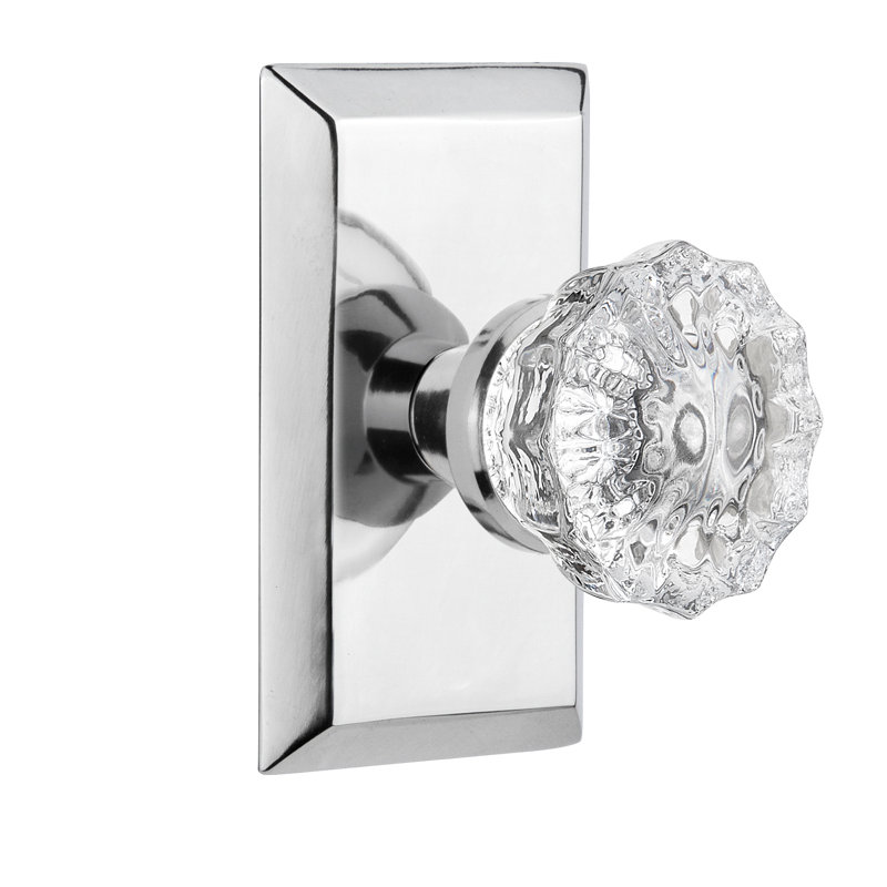 Plaque Studio avec poignée de porte en cristal, Chrome brillant