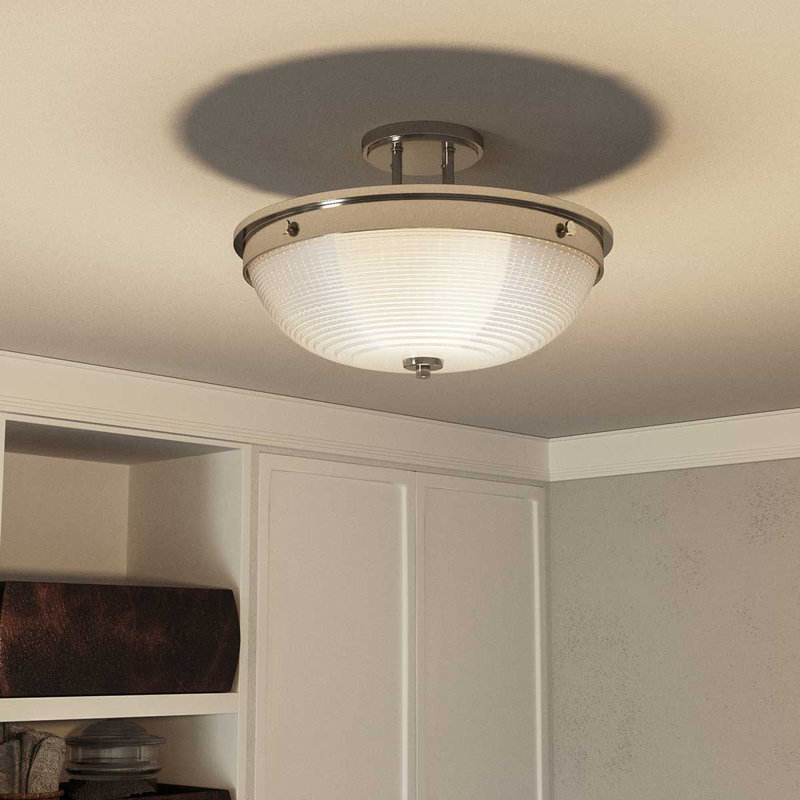 Baderbräu Glass Semi Flush Mount, Polished Nickel