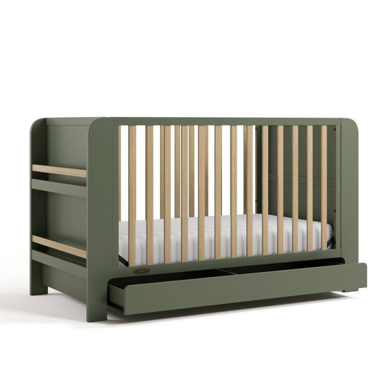 Read-With-Me 4-In-1 Convertible Crib With Drawer, Olive/Driftwood, Crib