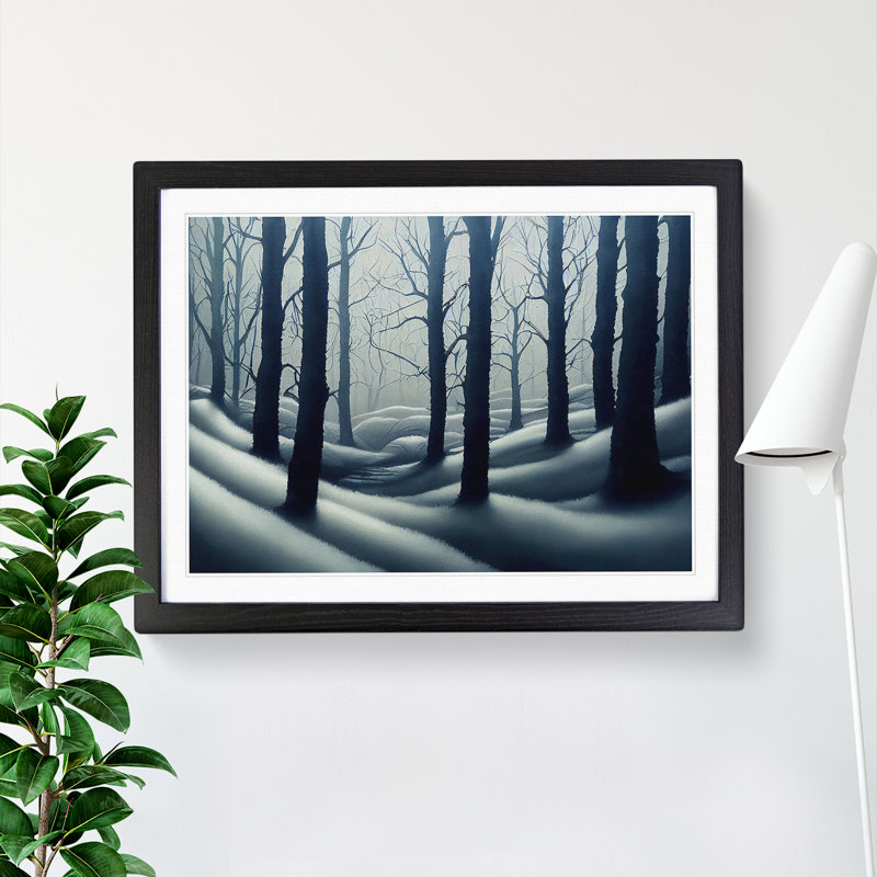Snowy Winter Forest Vol.3 - Single Picture Frame Painting, 46cm H x 64cm W x 2cm D, Black