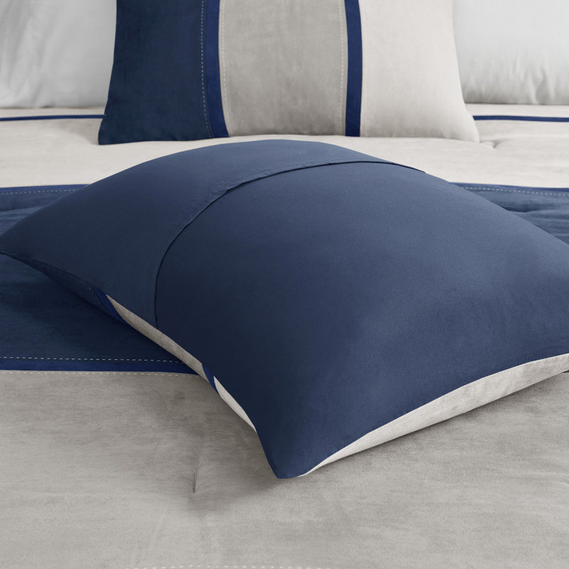 Très grand lit - Ensemble de chambre confortable en faux suède bleu 7 pièces, Bleu