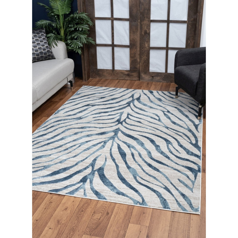Tapis doux et durable en polyester à motif animalier, très fréquenté, bleu