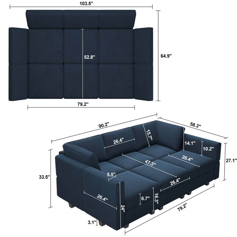 Jersi 6 Storage Ottoman Sleeper Velvet Sofa Bed